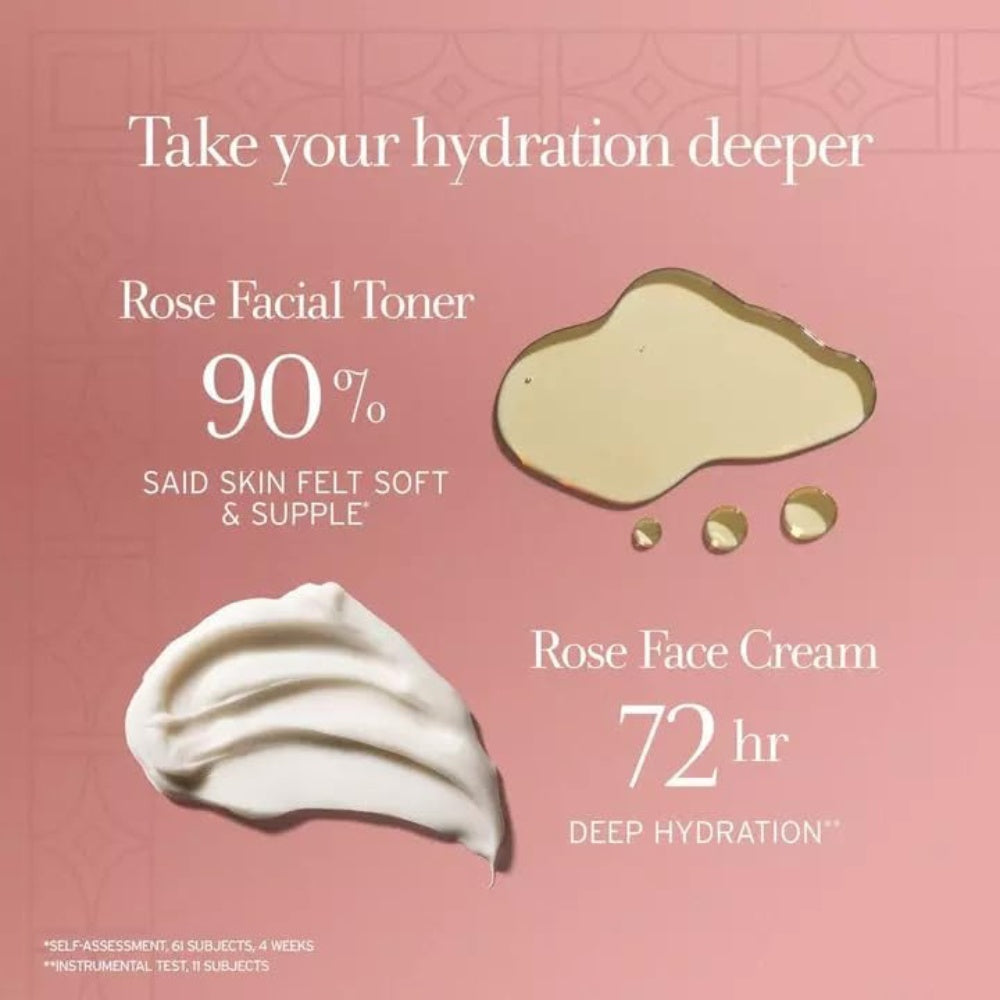 Rose facial toner and rose face cream with cream swatch