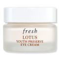 Eye cream jar with Fresh Lotus Youth Preserve label, white and beige container