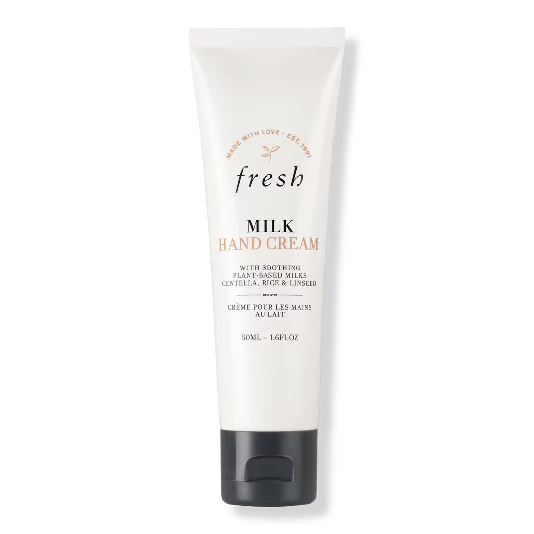 Milk hand cream tube, white with Fresh Milk branding and flip-top cap