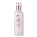 Hydration emulsion bottle, frosted pink glass with silver pump and rose label