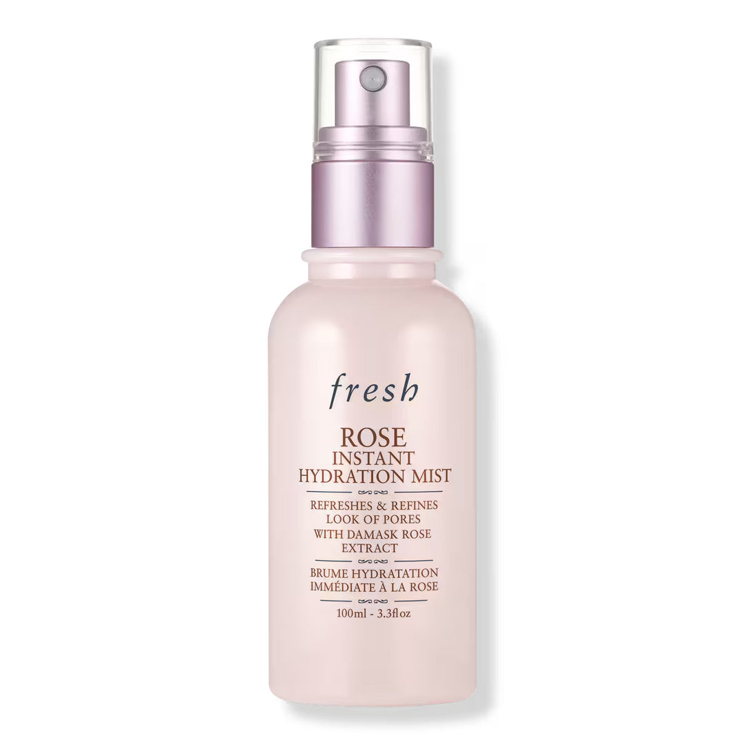 Fresh Rose hydration mist spray bottle with pink pump and frosted label