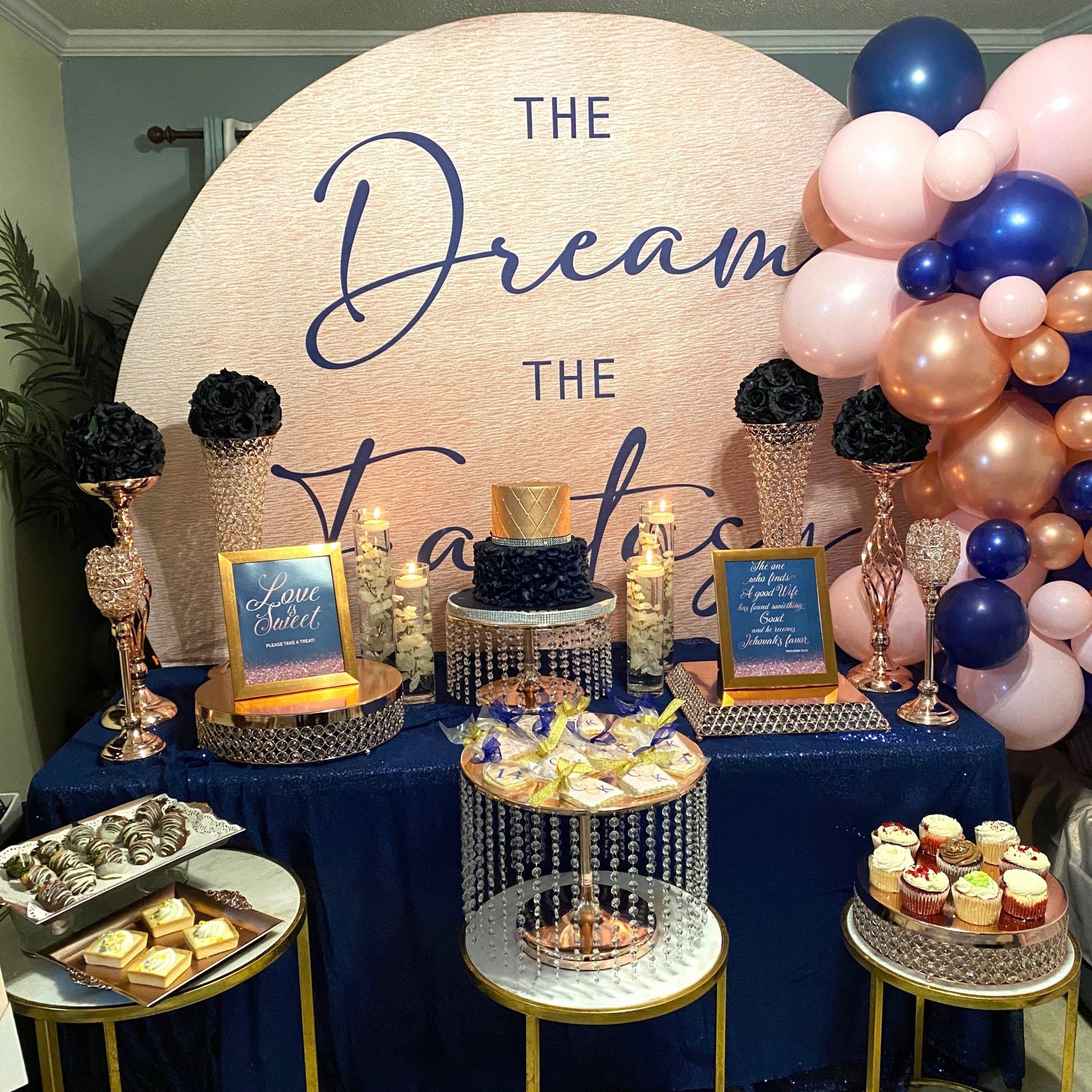 Pastel Pink, Rose Gold & Navy Balloon Garland Kit