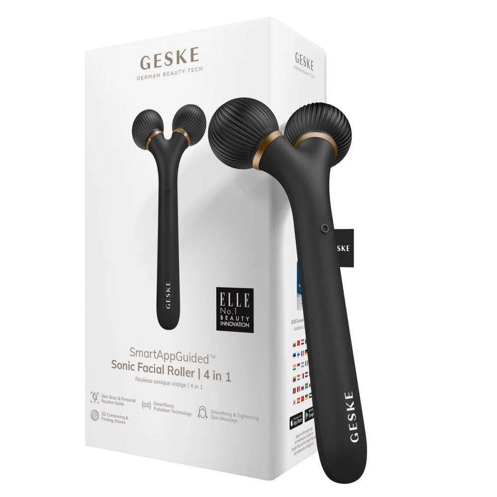 Sonic facial roller with four rounded heads, dark gray handheld massager