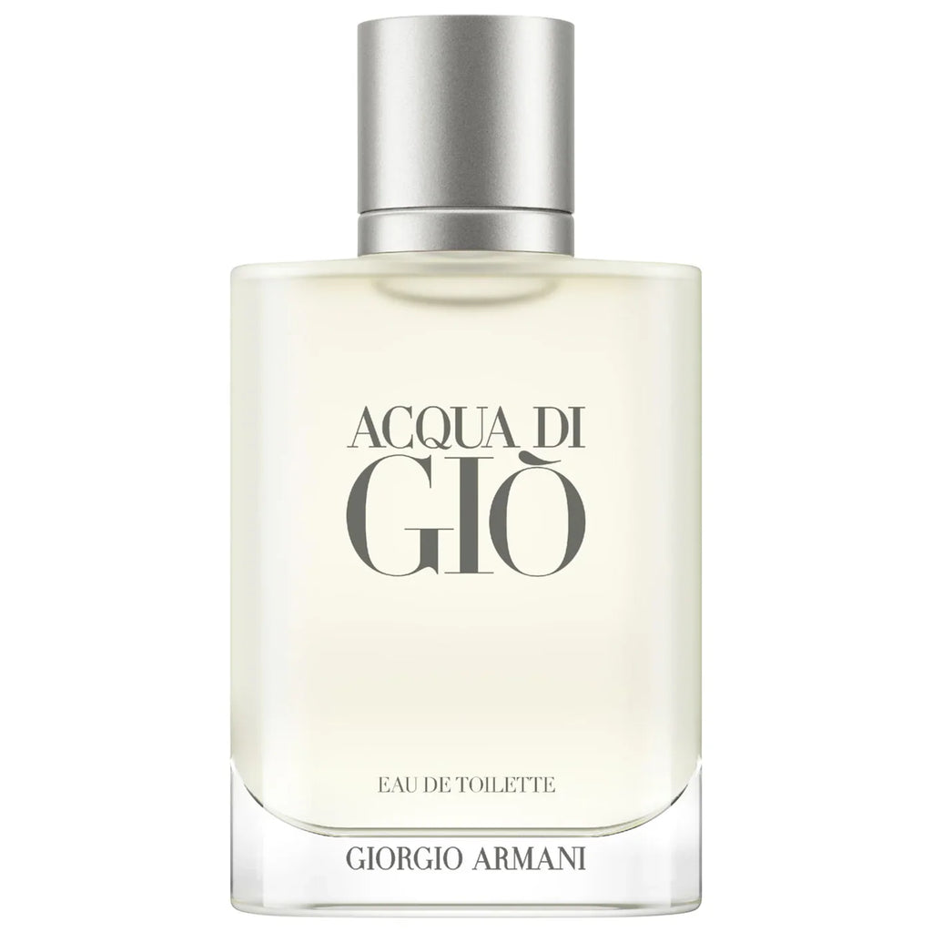 Eau de Toilette fragrance bottle with silver cap and cream label