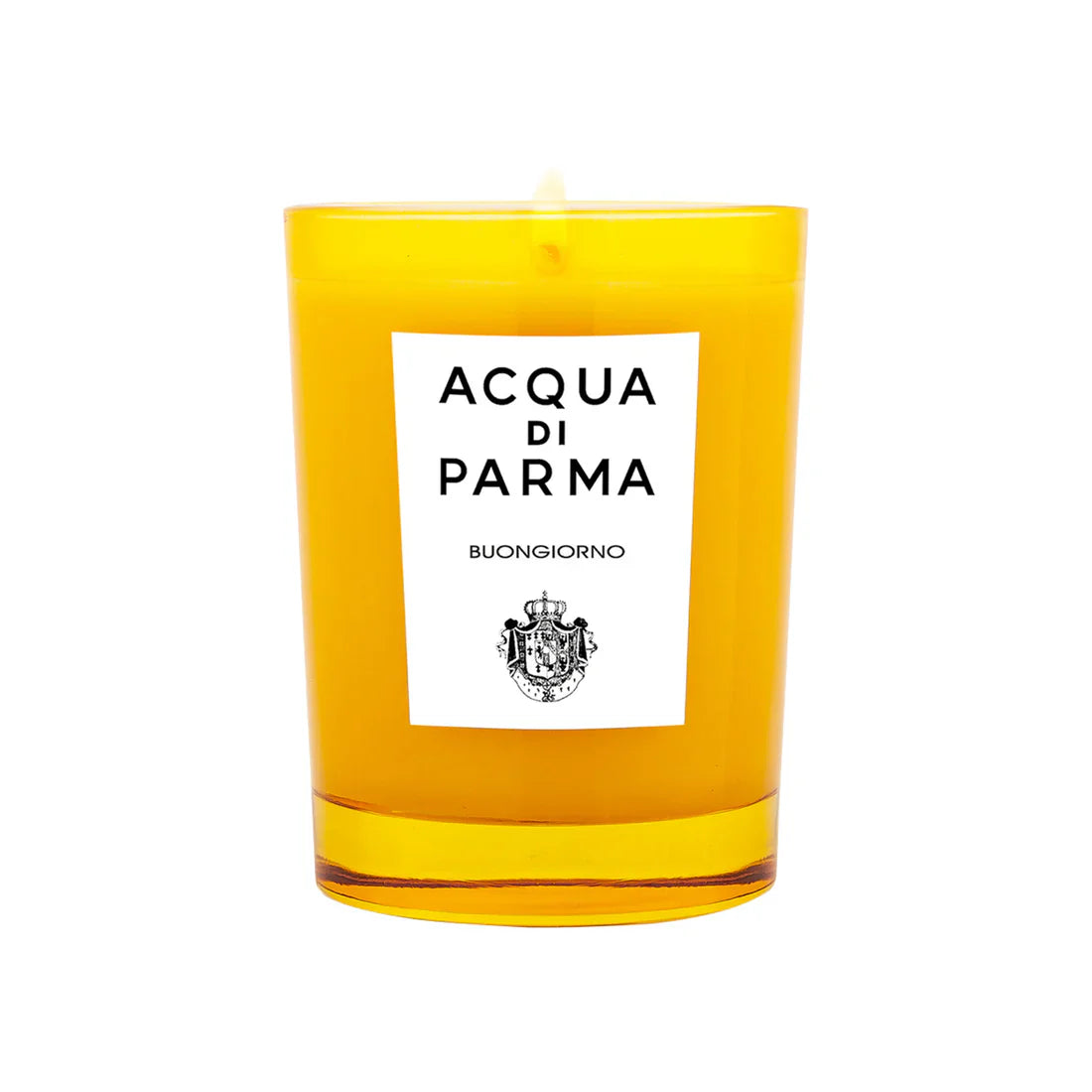 Acqua di Parma Buongiorno scented candle in amber glass, lit with label
