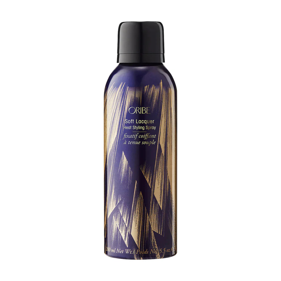 Oribe Soft Lacquer heat styling spray bottle, 5.5 oz, dark blue with black cap