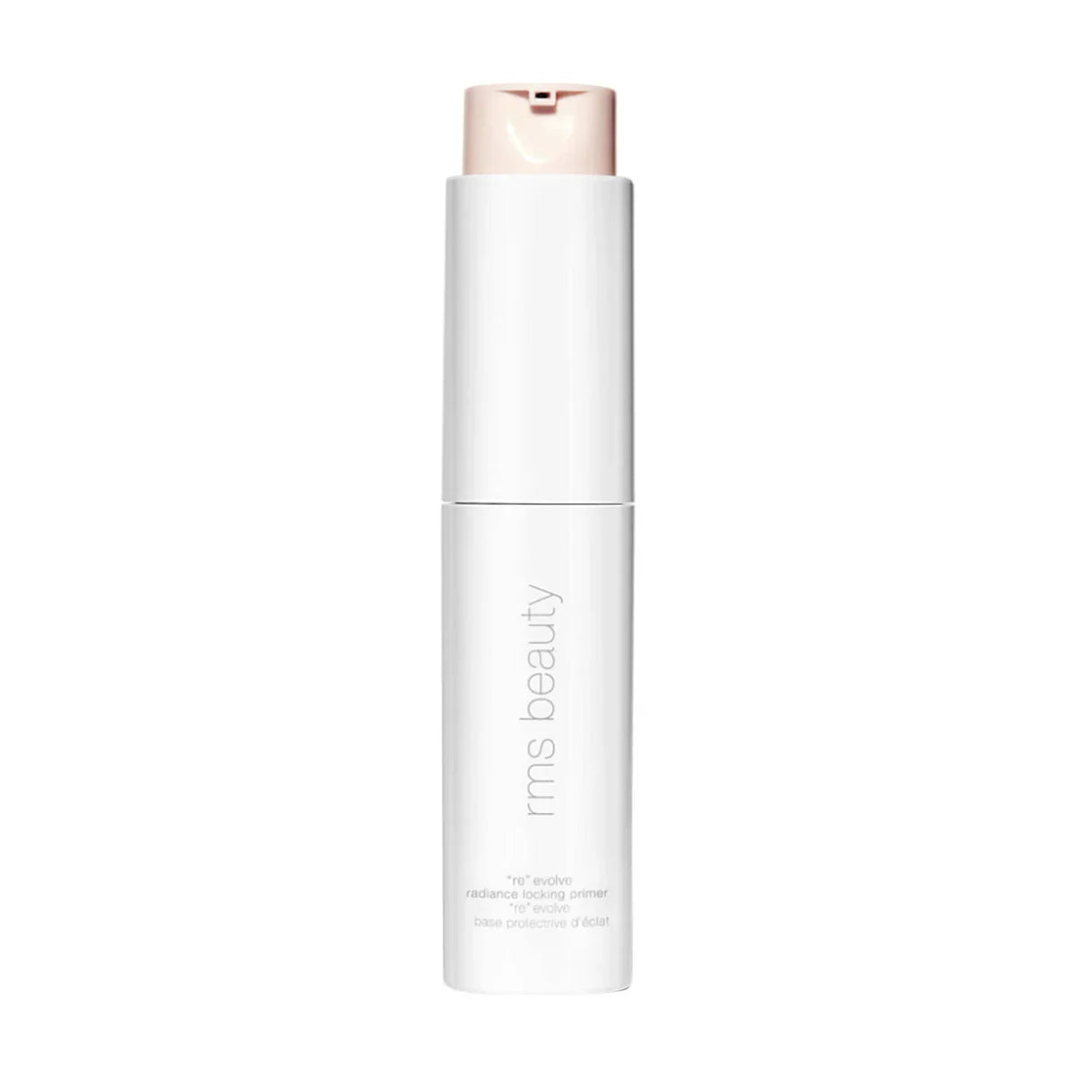 RMS Beauty ReEvolve radiance locking primer bottle, white with peach cap