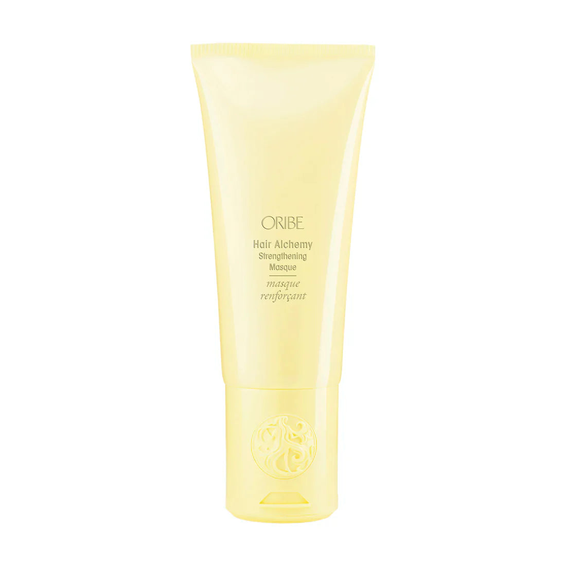 Oribe Hair Alchemy strengthening masque in pale yellow squeeze tube, 5 oz