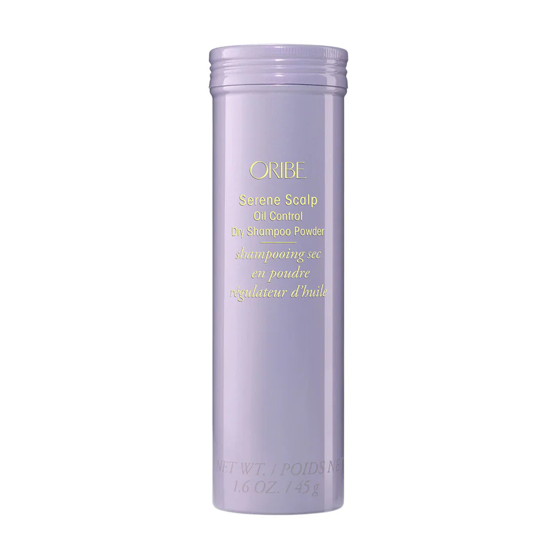 Oribe Serene Scalp oil control dry shampoo powder bottle, lavender tube