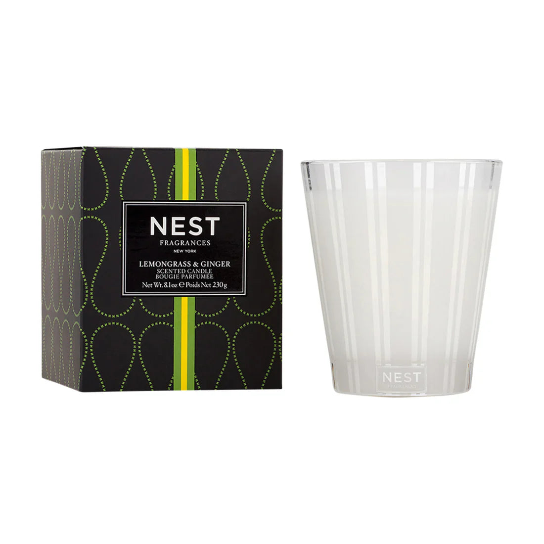 Lemongrass & ginger scented candle with frosted glass holder and NEST label