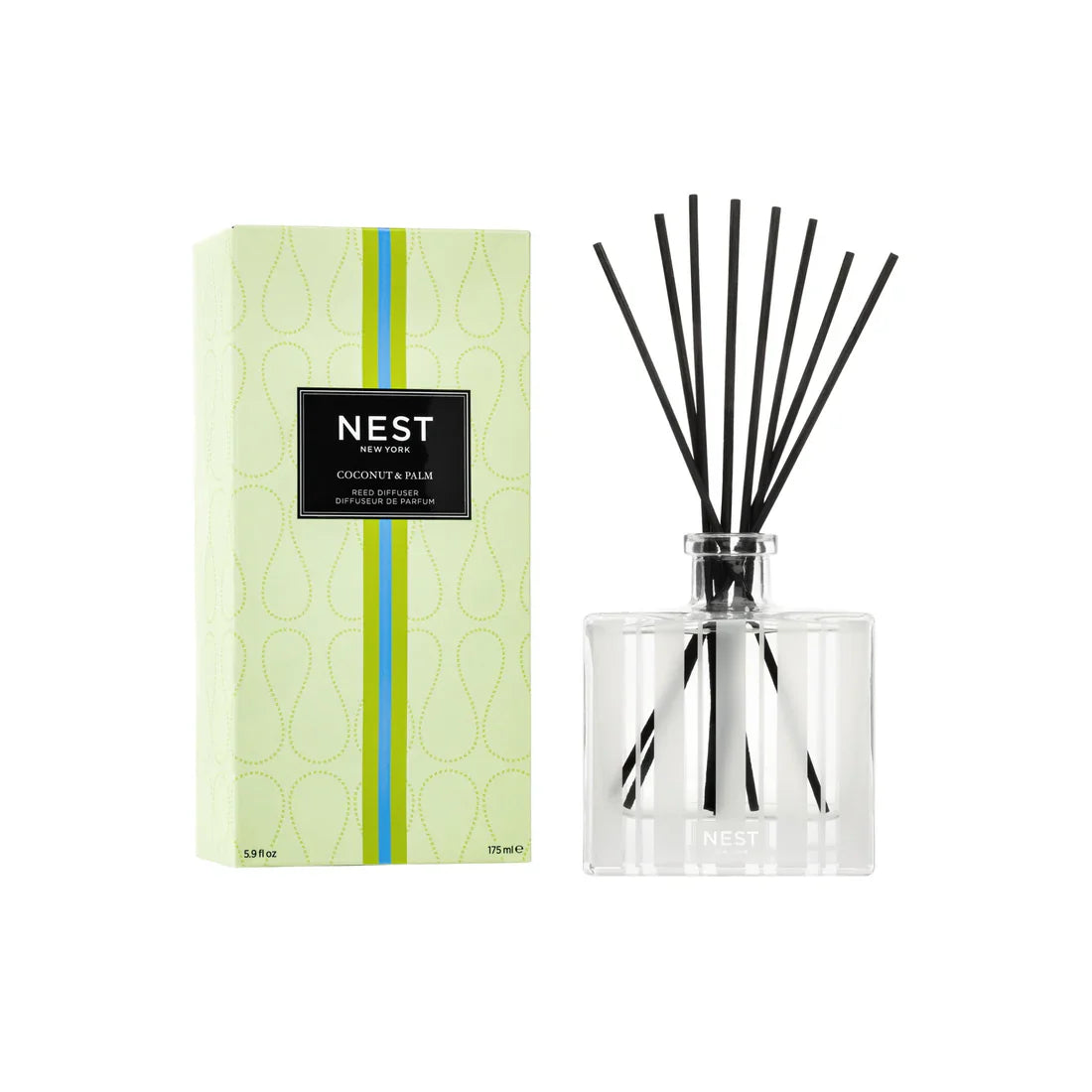Nest New York reed diffuser with clear glass bottle and black reeds, 5.9 oz