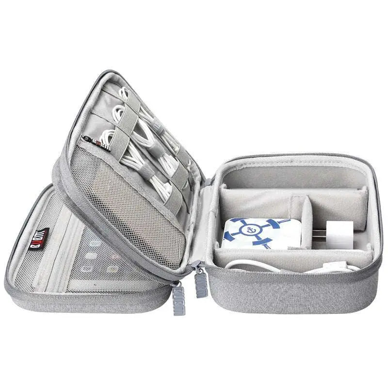 Gray Textured Digital Storage Bag Travel Organizer