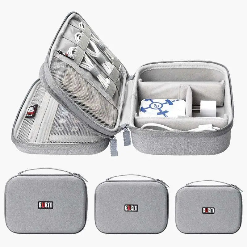 Gray Textured Digital Storage Bag Travel Organizer