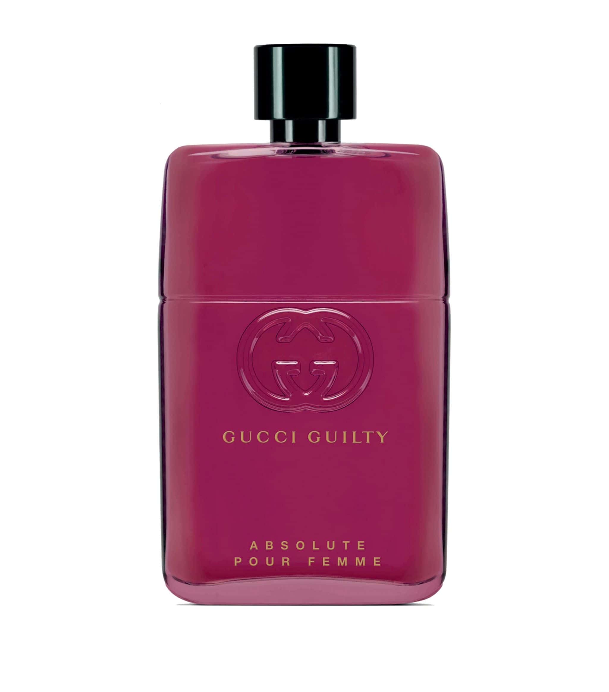 Gucci Guilty Absolute Eau de Parfum bottle, magenta glass with black cap