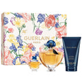Guerlain Shalimar perfume gift set with floral box, two bottles, and body lotion tube