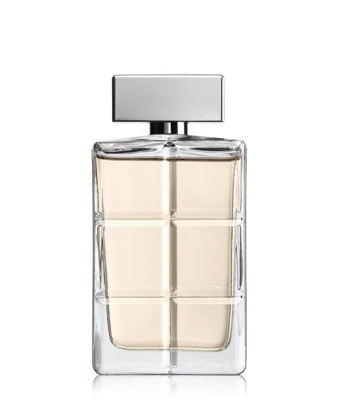 Clear rectangular men's perfume bottle with silver cap, 3.4 fl oz
