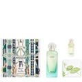 3-piece fragrance gift set with illustrated box and two perfume bottles