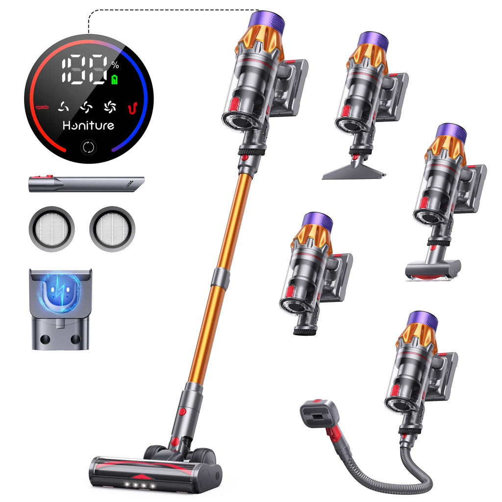 Cordless pet vacuum cleaner with multiple attachments and circular LED control display