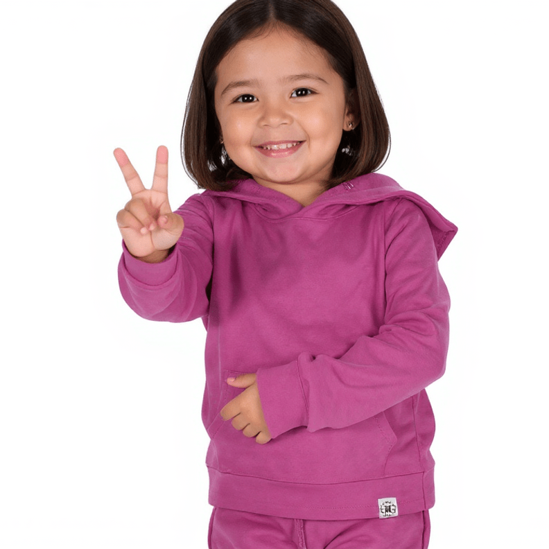 Raspberry rose hooded jogger set with front kangaroo pocket and cuffed jogger legs