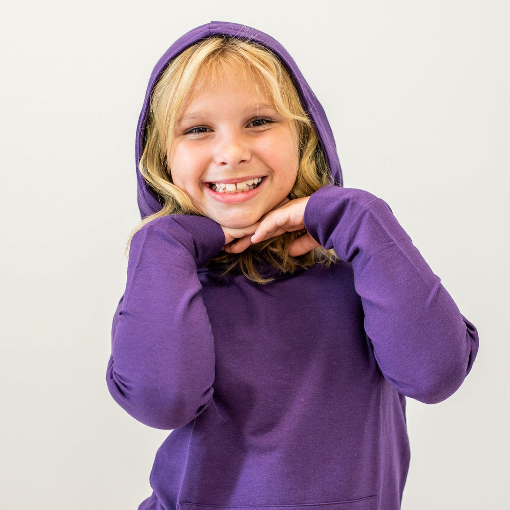 Hooded jogger set, royal purple hoodie with hood and kangaroo pocket