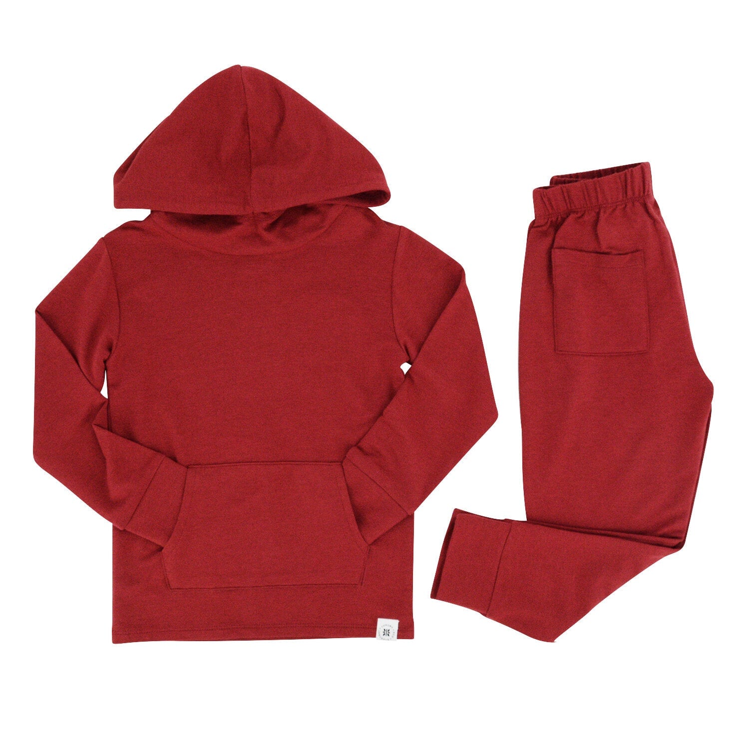 Hooded jogger set in rhubarb red: pullover hoodie with matching jogger pants