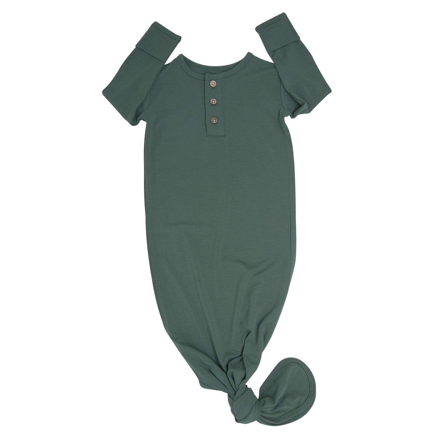 Dark green knotted baby gown with short sleeves and button placket