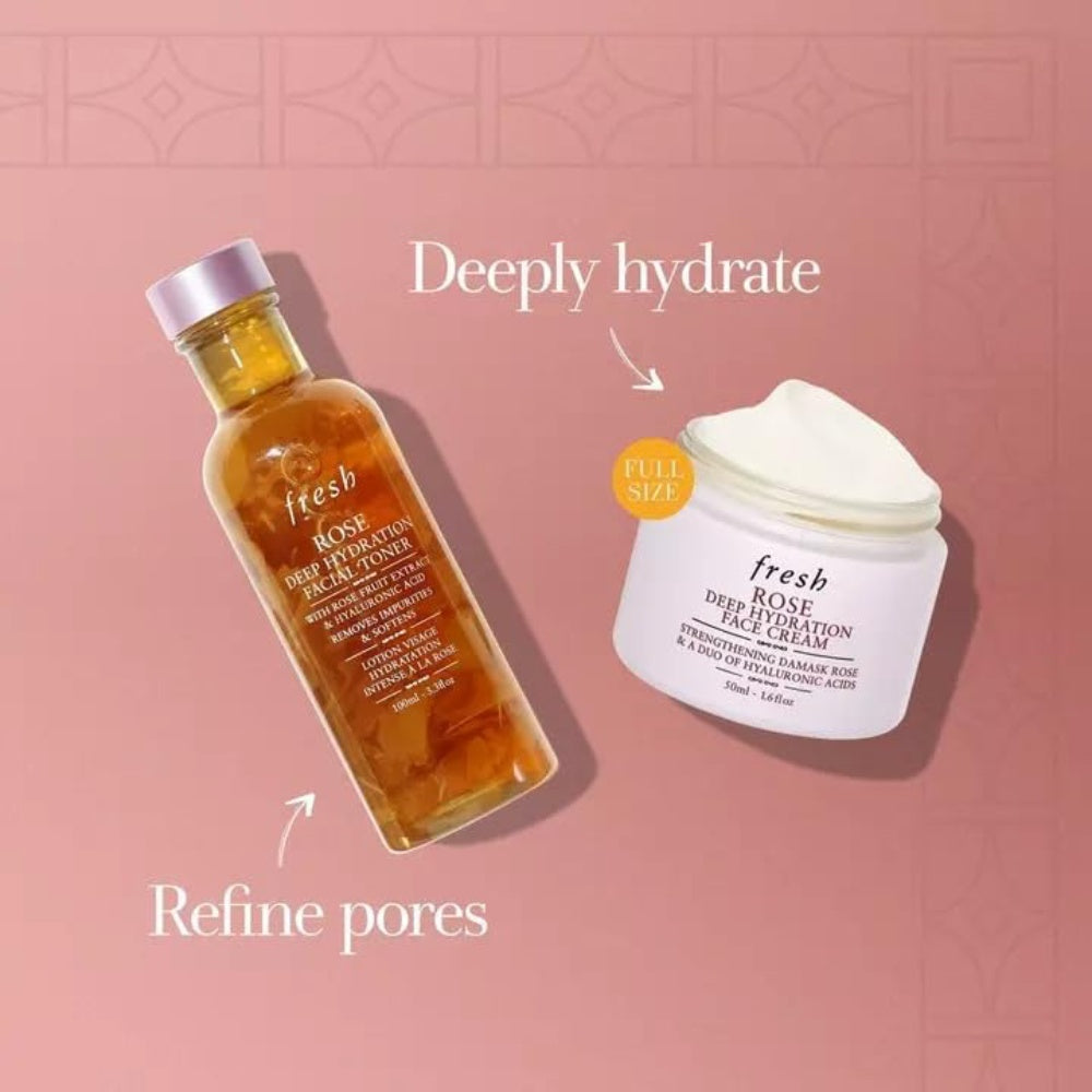 Rose facial toner bottle and rose face cream jar