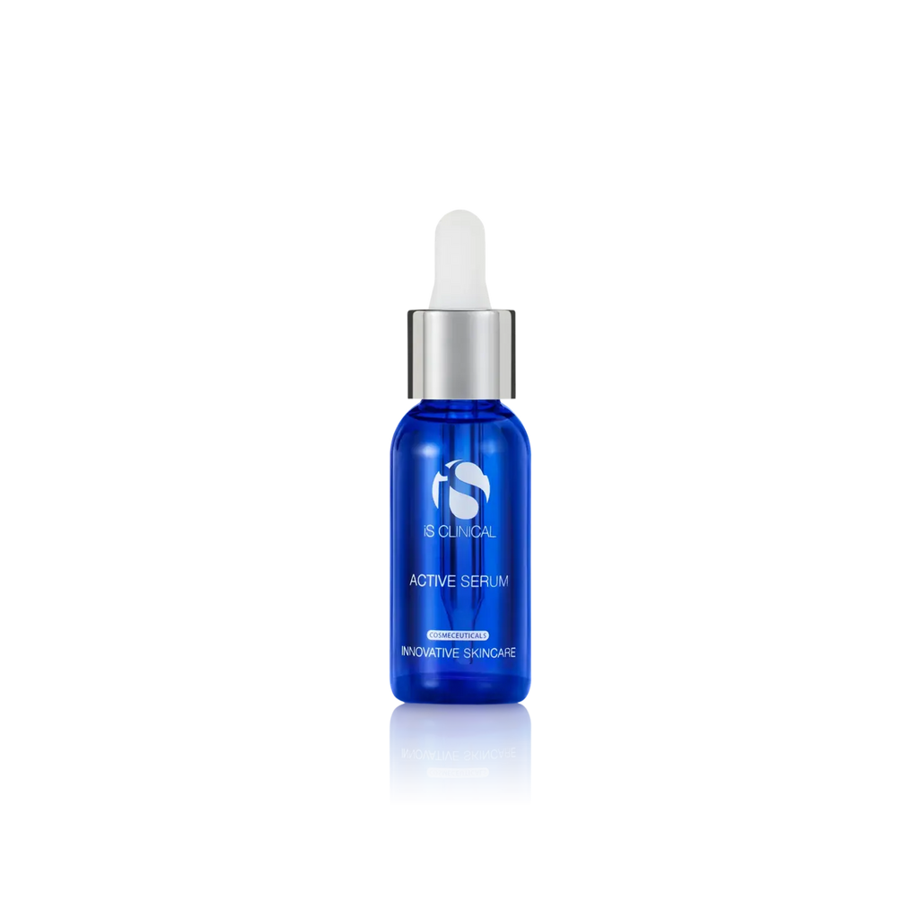 iS Clinical Active Serum dropper bottle with blue body and white cap