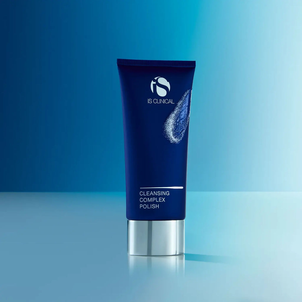 iS Clinical Cleansing Complex Polish tube, dark blue with silver base, 4 oz