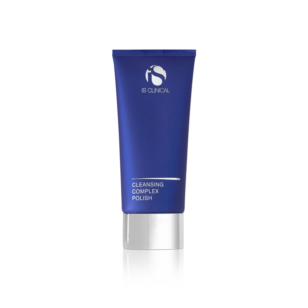 iS Clinical Cleansing Complex Polish tube, blue cleanser, silver base, 4 oz
