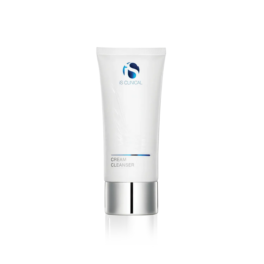 Cream cleanser tube with silver cap, white squeeze bottle