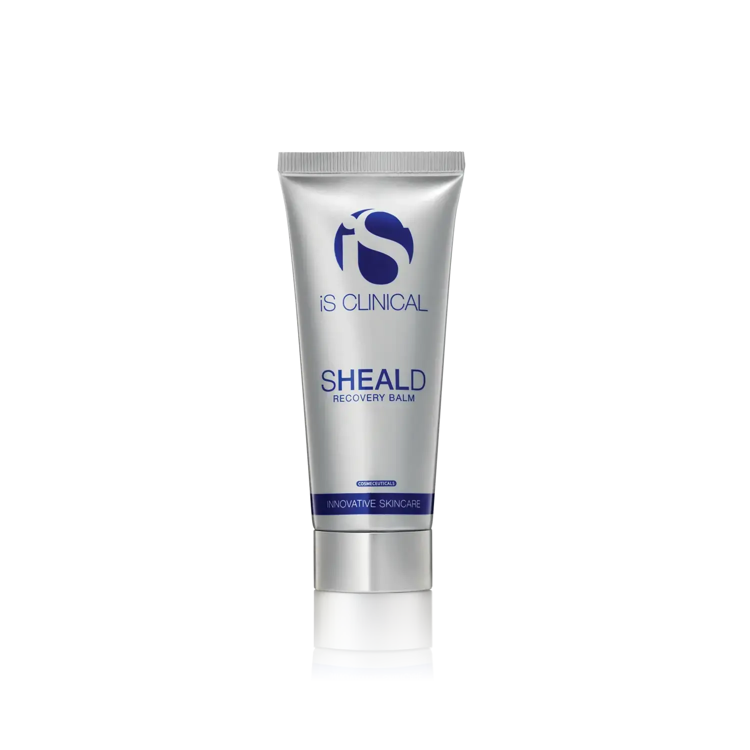 iS Clinical SHEALD Recovery Balm™ squeeze tube, silver with blue label