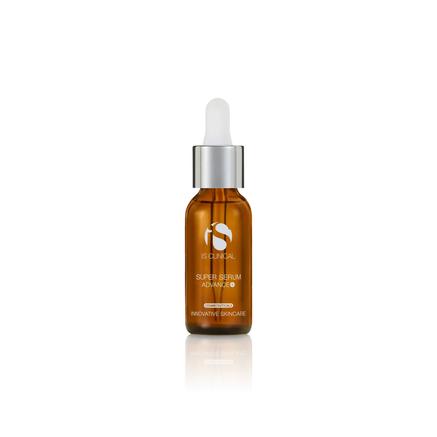 iS Clinical serum bottle with amber glass and silver dropper cap