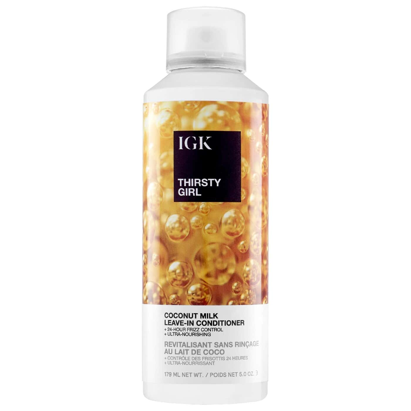 IGK Thirsty Girl coconut milk leave-in conditioner bottle, 5 oz