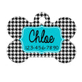 Houndstooth dog ID tag with turquoise name plate, personalized 'Chloe' and number 123-456-7890