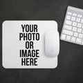 White custom photo mouse pad with "YOUR PHOTO OR IMAGE HERE" placeholder text