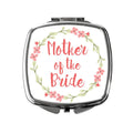 Coral floral compact mirror with “Mother of the Bride” text and flower wreath design