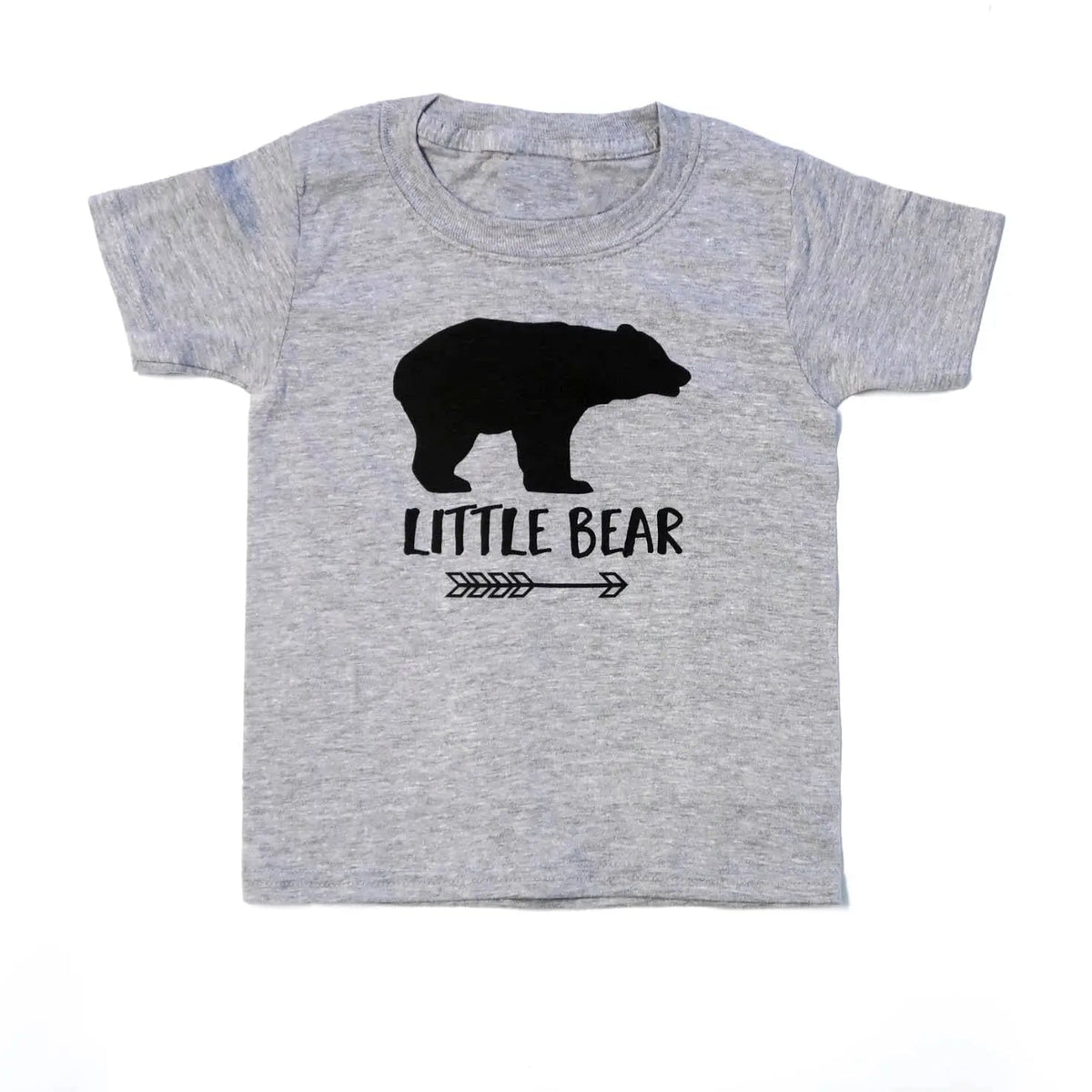 Gray toddler crew-neck T-shirt with black bear graphic and arrow details