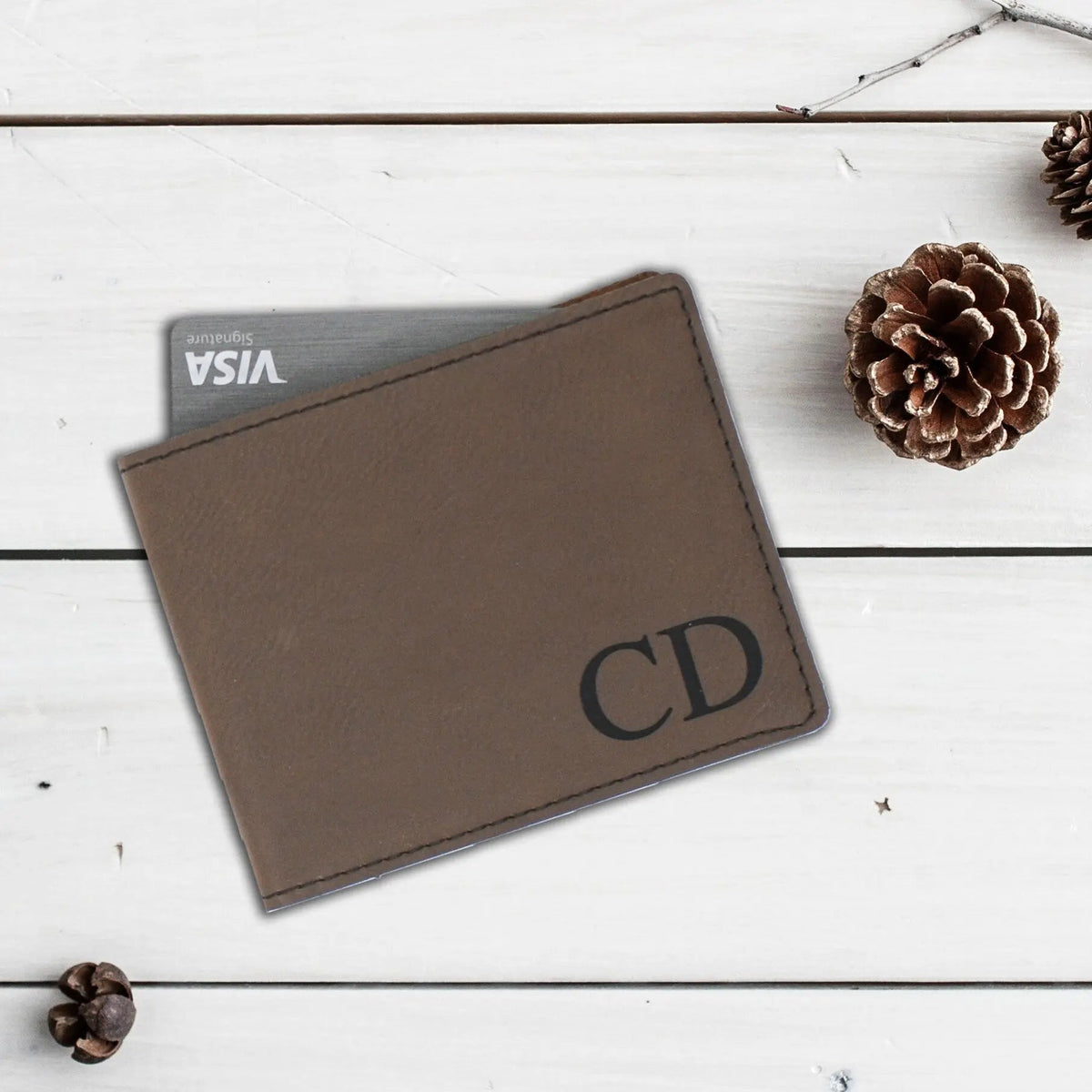 Men's leather wallet, dark brown with CD monogram, front view