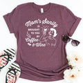 Purple unisex T-shirt with 'Mom's sanity' coffee & wine graphic, crew neck.