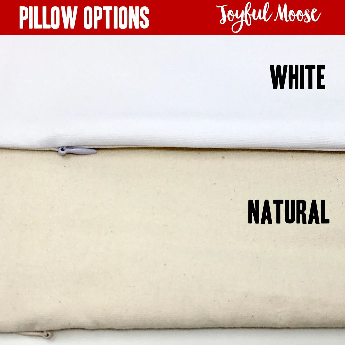 Pillow cover fabric swatch showing White and Natural options