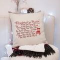White memorial Christmas pillow cover with red “Christmas in Heaven” quote text
