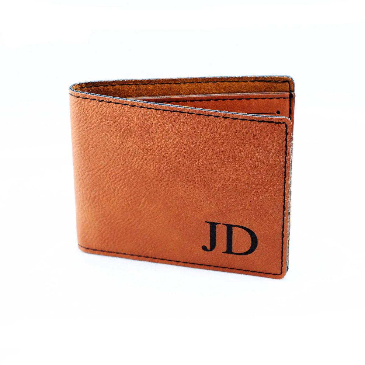 Men's leather wallet, tan leather with JD monogram, bi-fold front