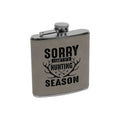 Leather hunting flask with screw cap; "SORRY I CAN'T HUNTING SEASON" antler graphic