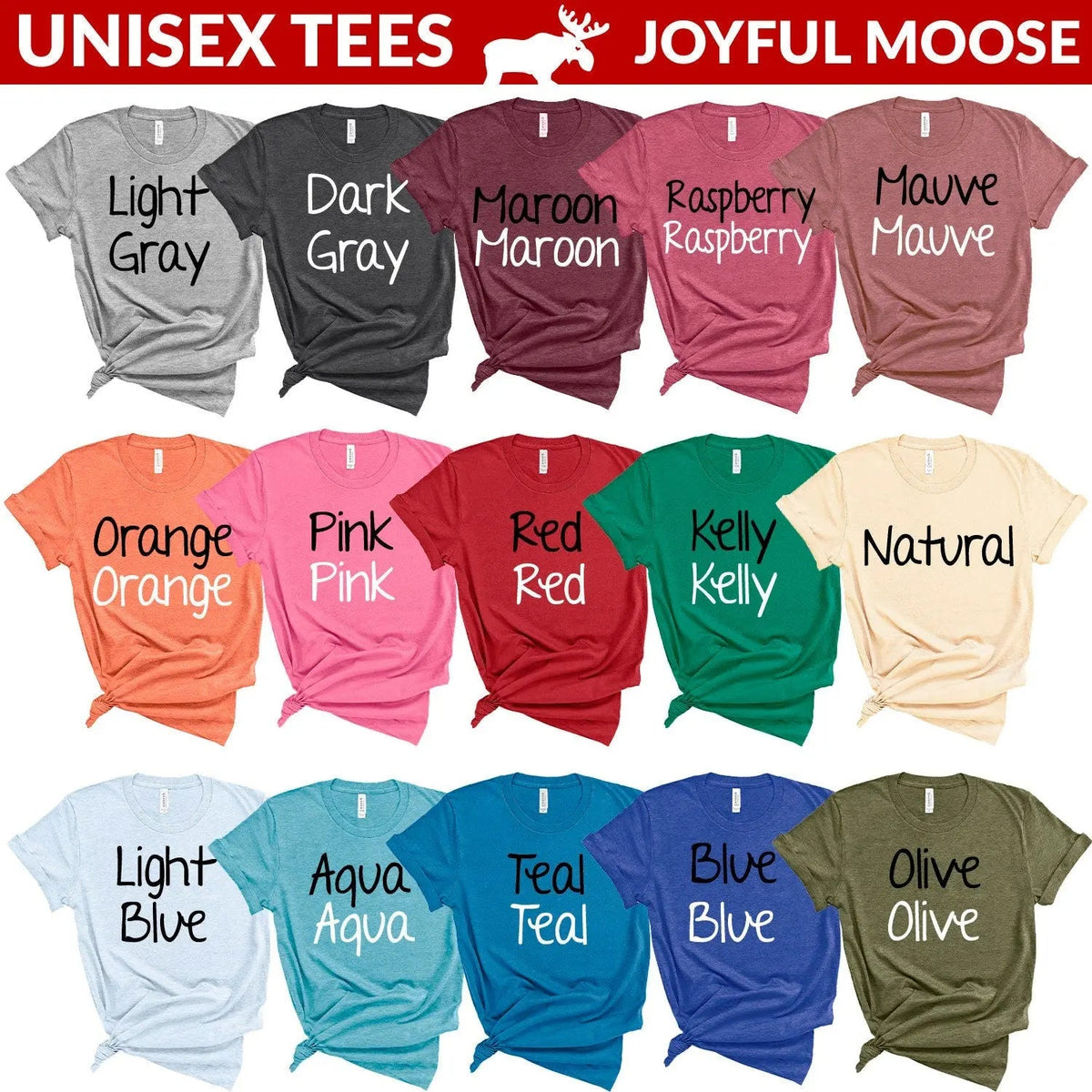 Unisex tee color chart collage showing multiple shirt colors and “Hike More Worry Less” design