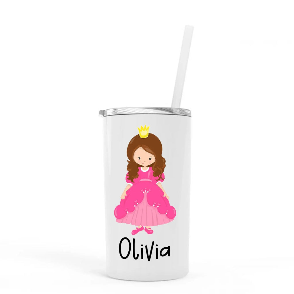 Kids stainless steel tumbler with straw, princess girl design and 'Olivia' text
