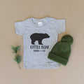 Gray toddler T-shirt with black little bear graphic, arrow design, crew neck