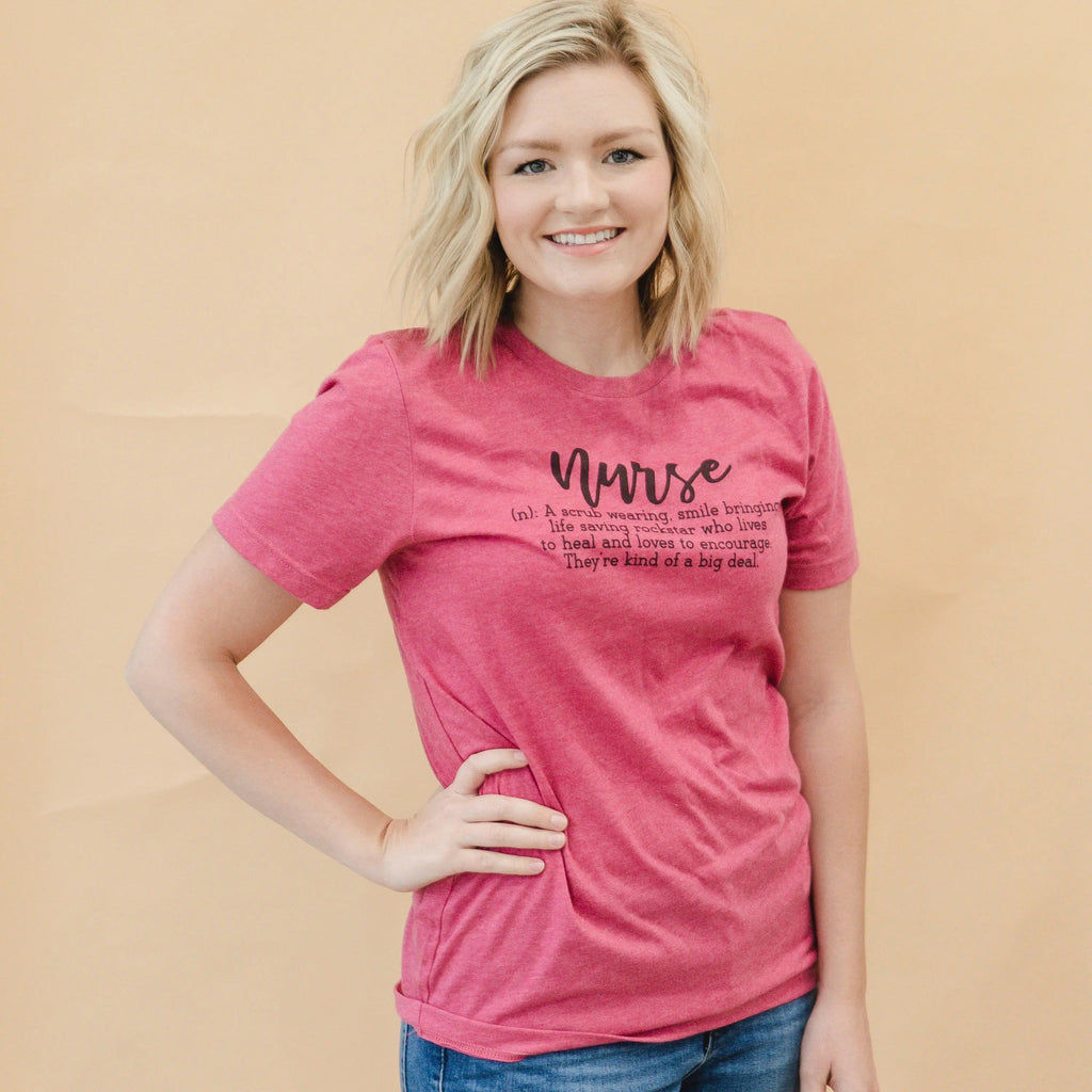 Pink womens nurse T-shirt with Nurse graphic and inspirational quote, crew neck