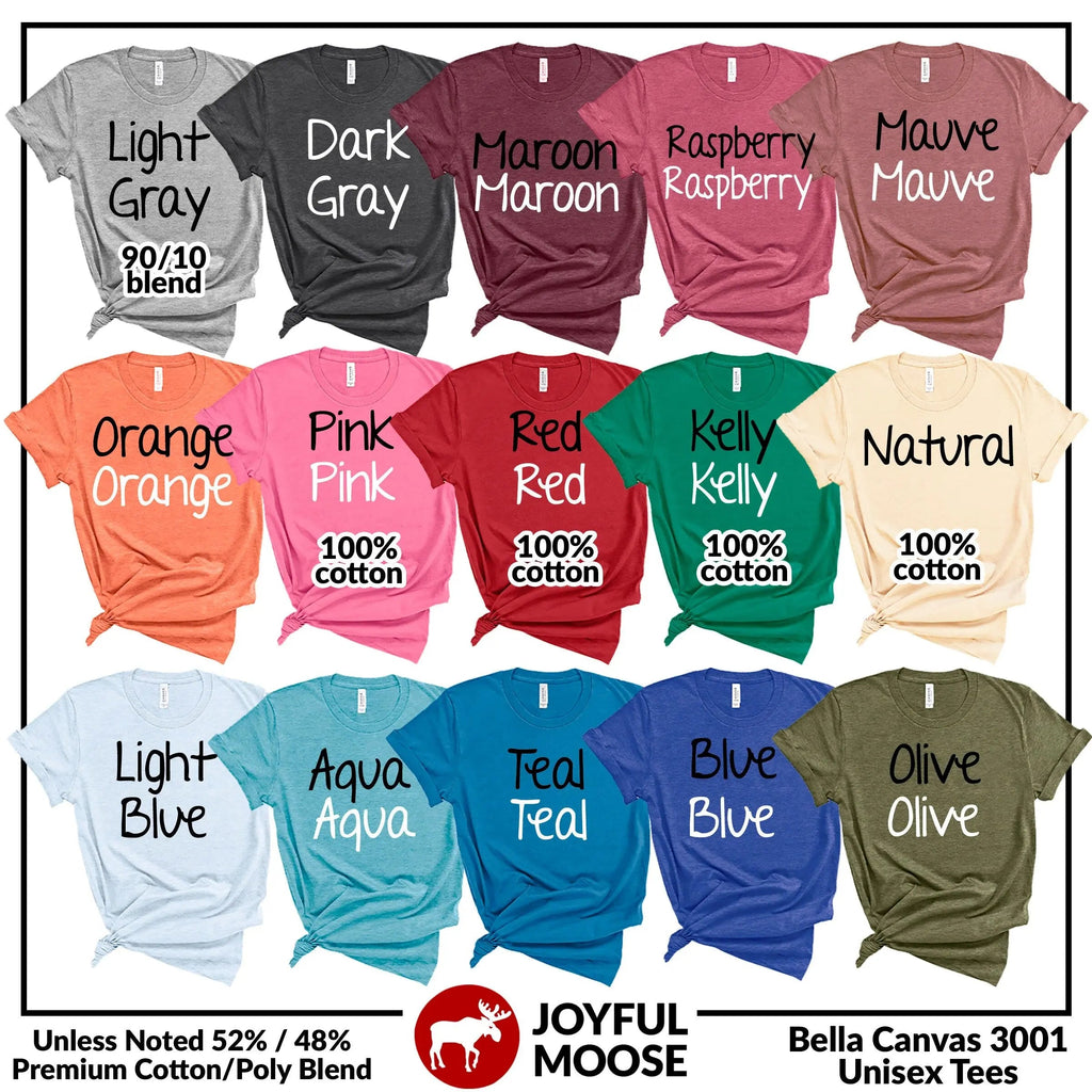 Unisex t-shirt color lineup showing multiple Nurse tees in various colors
