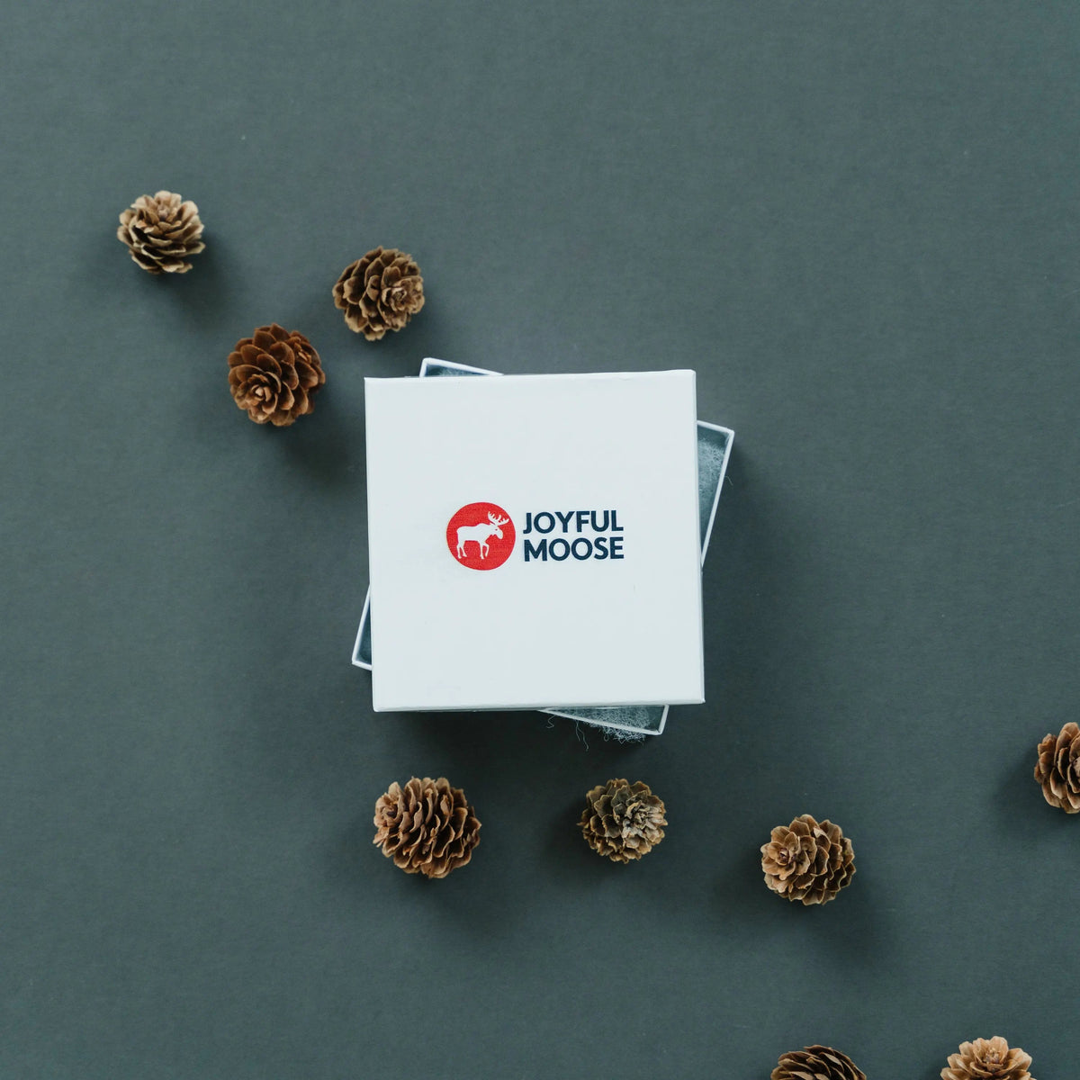 White gift box with Joyful Moose logo, stacked with tissue inserts